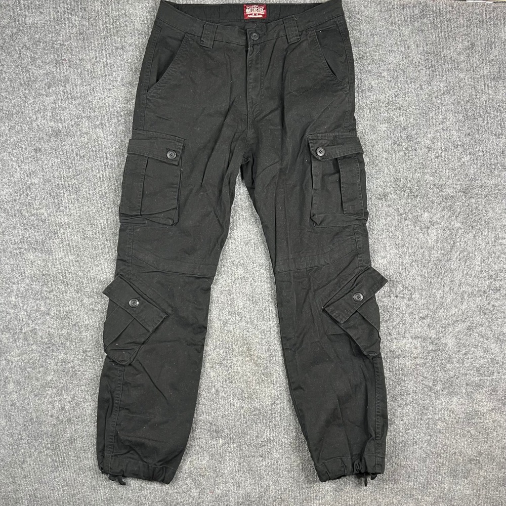 Matchstick Cargo Pants Mens Size 34 Black Cotton Multi-Pocket Utility Outdoor